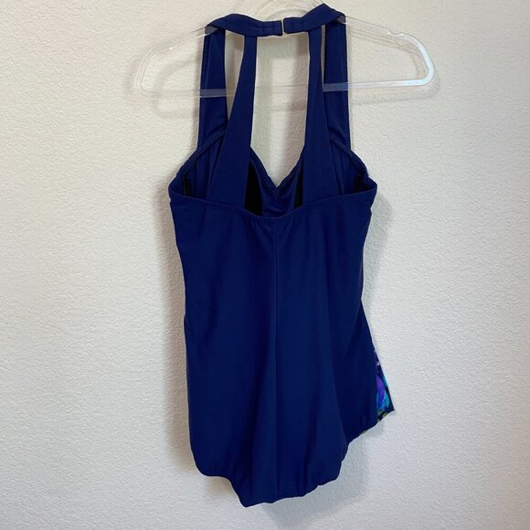 Lands End Women's Navy Blue Floral One Piece Swimsuit 14 - Picture 6 of 10